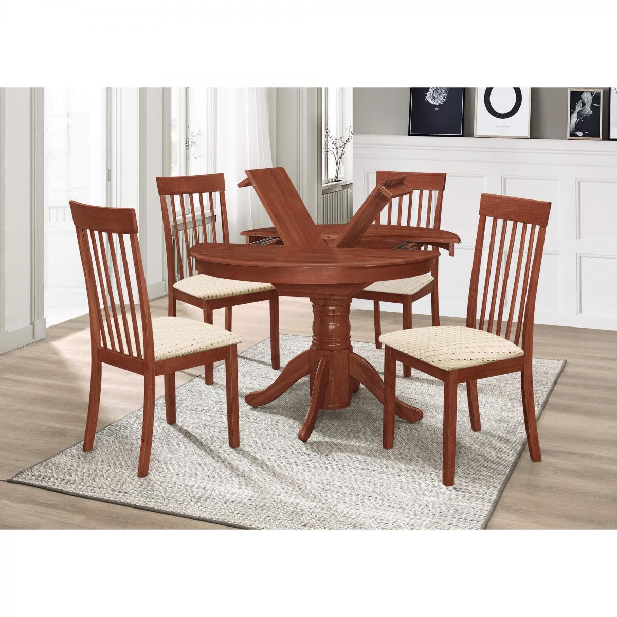 100% Oak Leicester Dining Set with 4 Chairs Light Mahogany