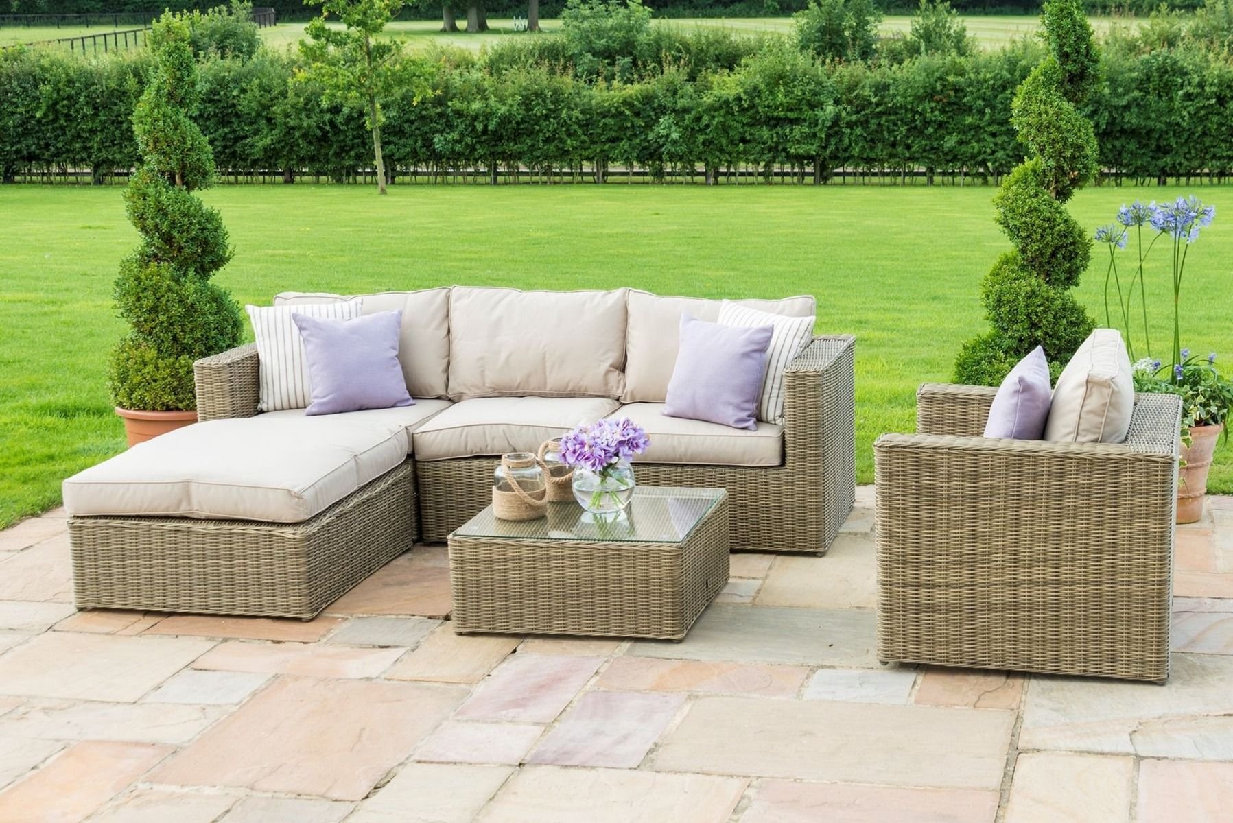 Rattan - Winchester Chaise Corner Sofa Set with Chair