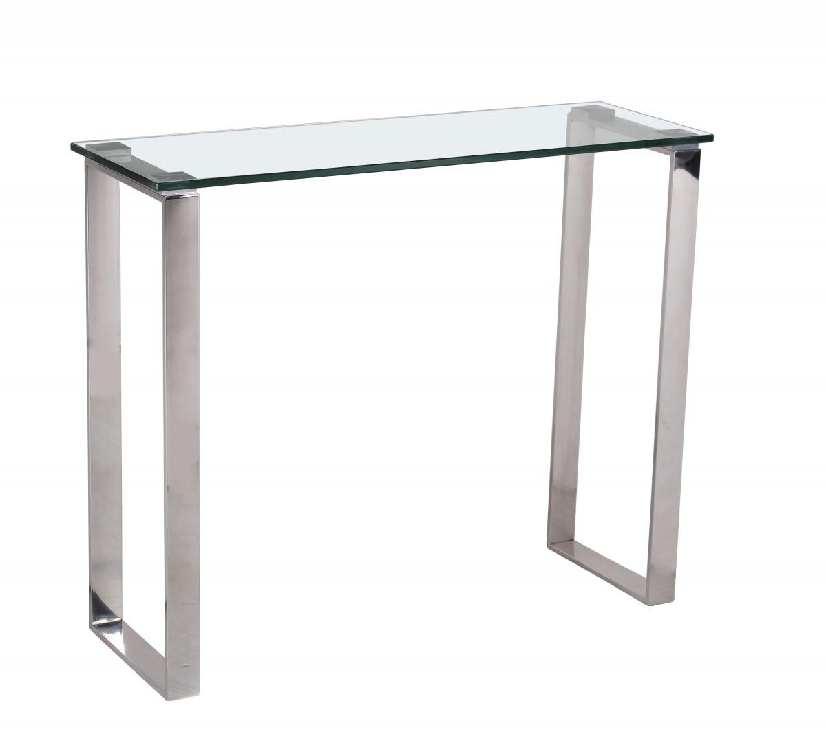 100 % Solid Oak Carter Glass Console Table with Stainless Steel Legs | Furniture Villa