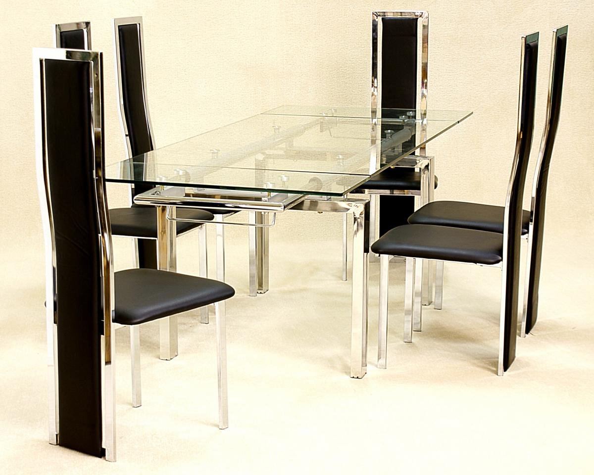 100% Oak Crystal Extending Glass Dining Table 6 Trinity Chairs