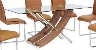 100% Oak Hanover Glass Dining Table Walnut Colour