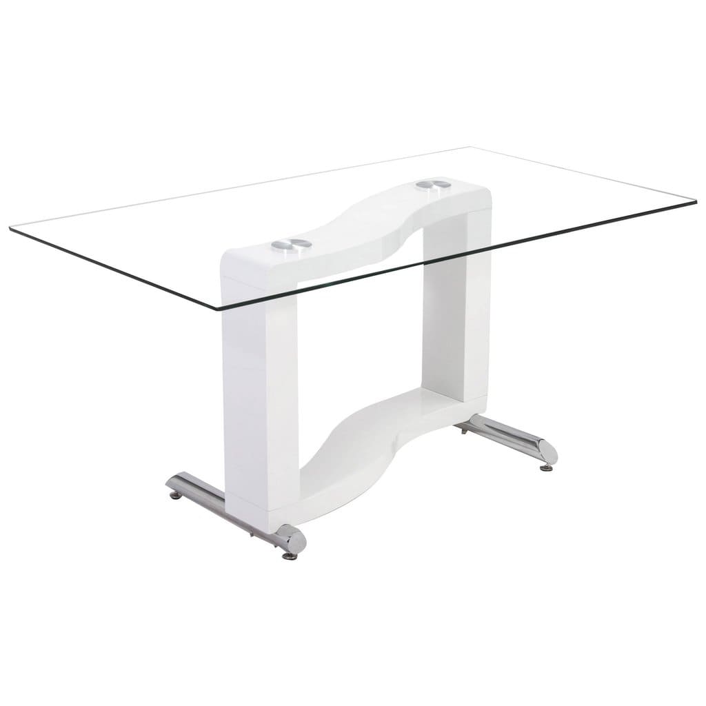 100% Oak Kingsway High Gloss Dining Table White with Clear Glass Top