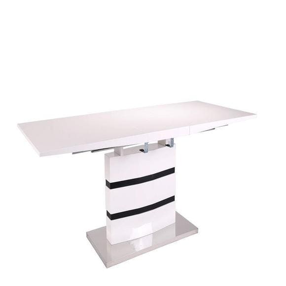 100% Oak Leona High Gloss Ext Dining Table White & Black