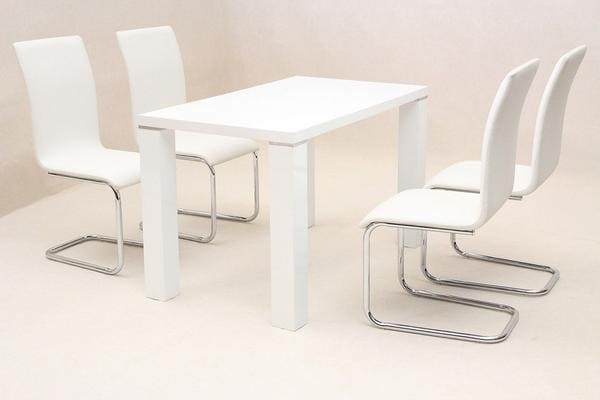 100% Oak Prague Dining Table High Gloss White 4 Chairs