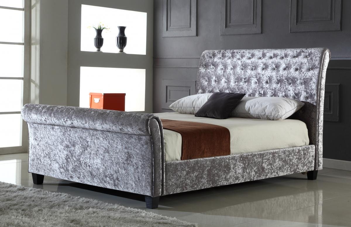 Amazing Serenity Crushed Velvet Double Bed Silver Online