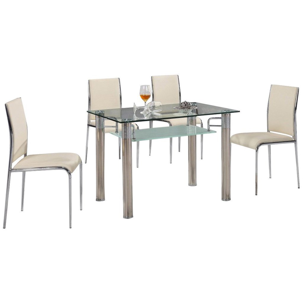 100% Oak Vercelli Clear Dining Set 4 Chairs