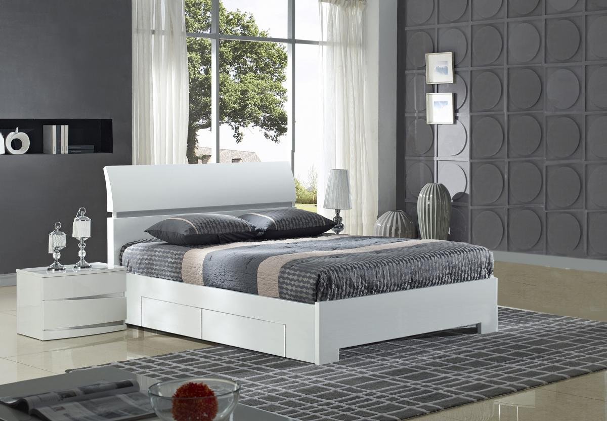 Amazing Widney White High Gloss Bed Double with 4 Drawers Online