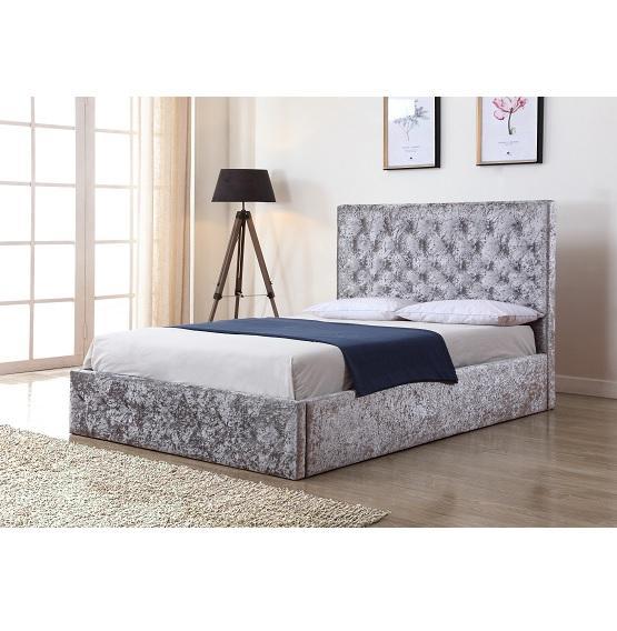 Amazing Yasmin Storage Crushed Velvet Double Bed Silver 