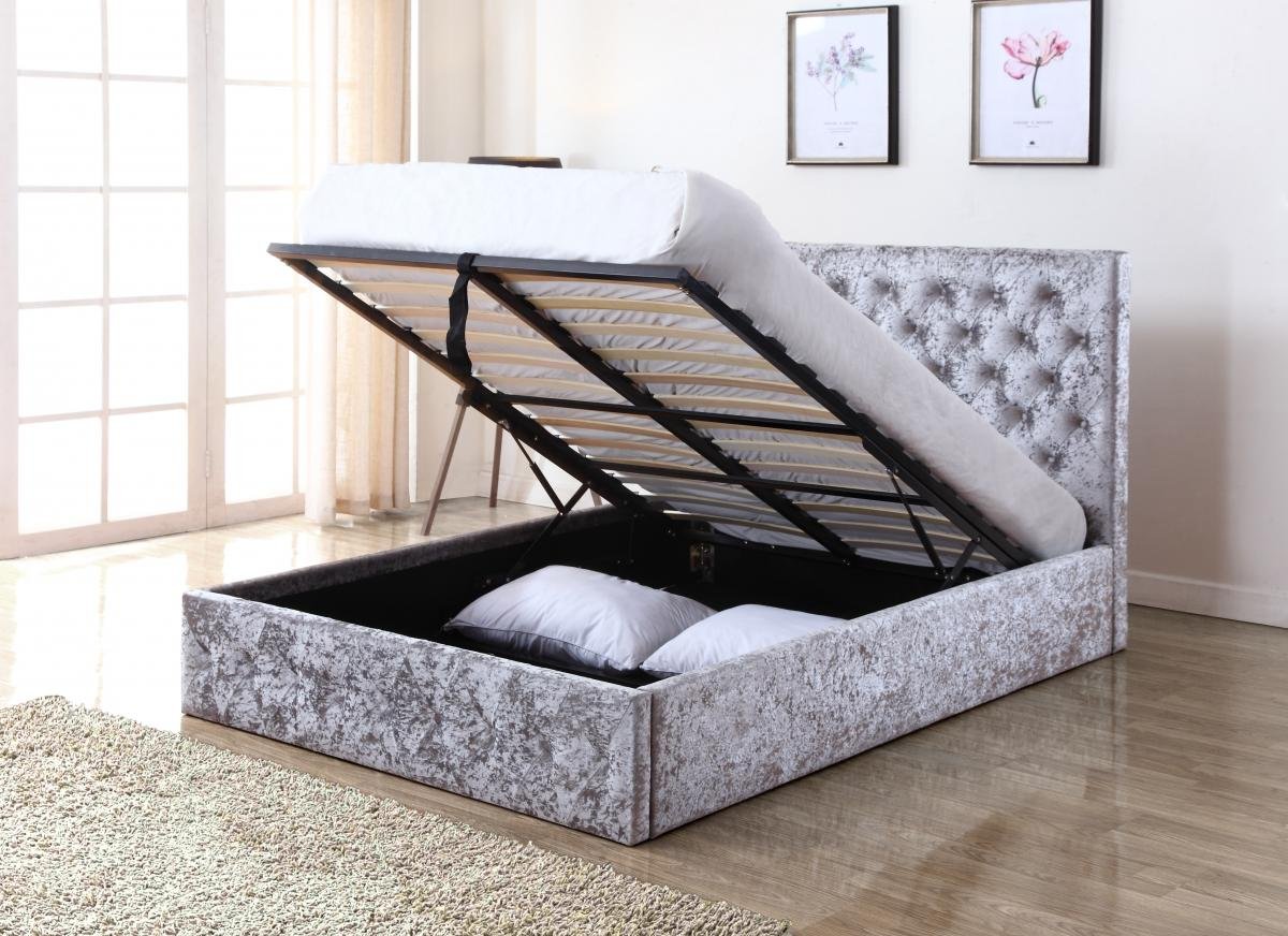Amazing Yasmin Storage Crushed Velvet King Size Bed Silver Online