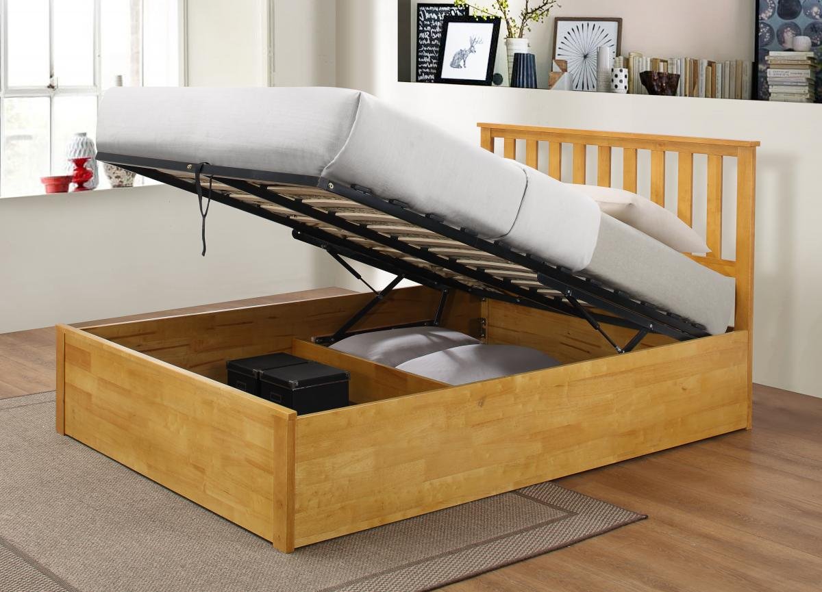 Zoe Storage Bed Double Solid Rubberwood Oak Online
